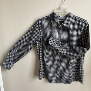 NWOT Talbots Black Plaid w/Gold Thread Fitted Button Down Dress Shirt sz 12p